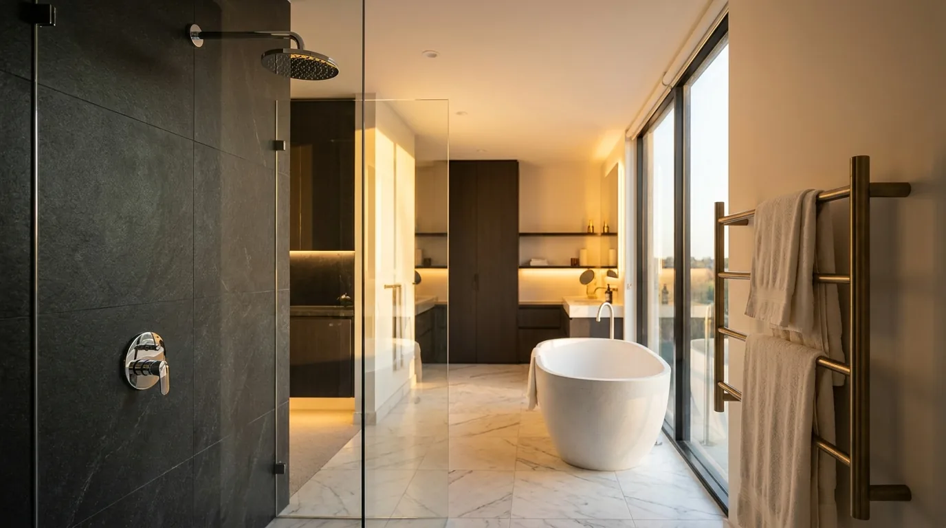 Luxury bathroom with premium plumbing fixtures by Fox plumbing and gas services
