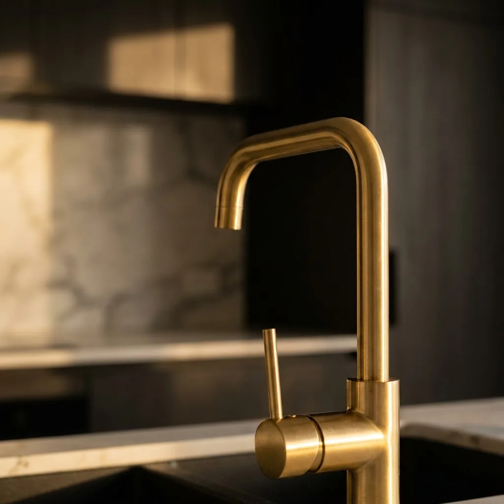Premium brushed brass tapware installation by Fox plumbing and gas services